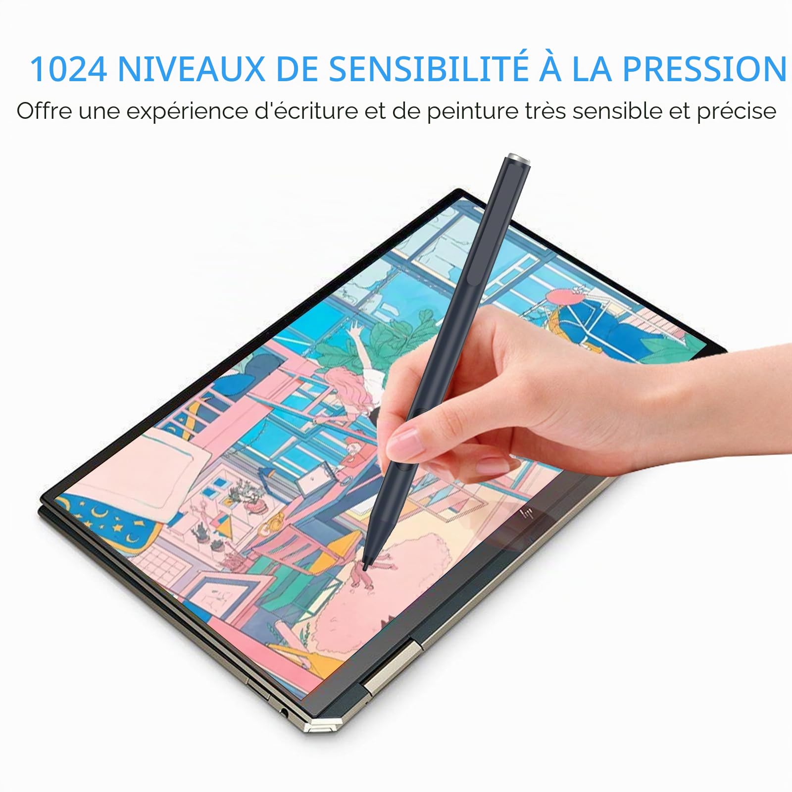 Stylet HP MPP 1.51 Compatible avec Ordinateurs Portables HP Spectre X360, HP Envy X360, HP Pavilion X360, avec sensibilité à la Pression 1024, rejet de la Paume, Pile AAAA Argent