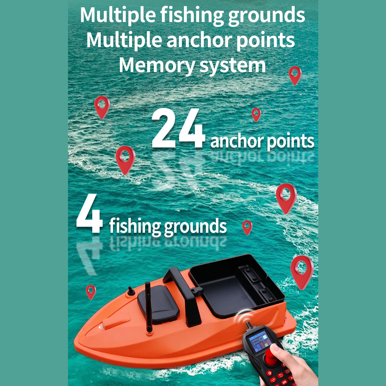 Barca per Esche GPS, Drone da Pesca Radiocomandato con Ritorno Automatico, Portata 500 M, Telecomando con Luci per il Lancio di Esche da Pesca. (18000 mAh)