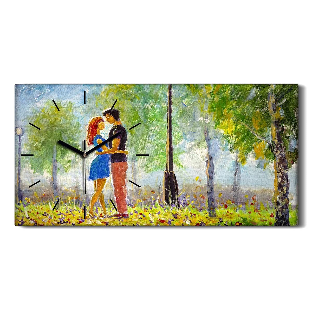 Horloge sur Toile Art Mural Salon Fleurs et Mains Noires