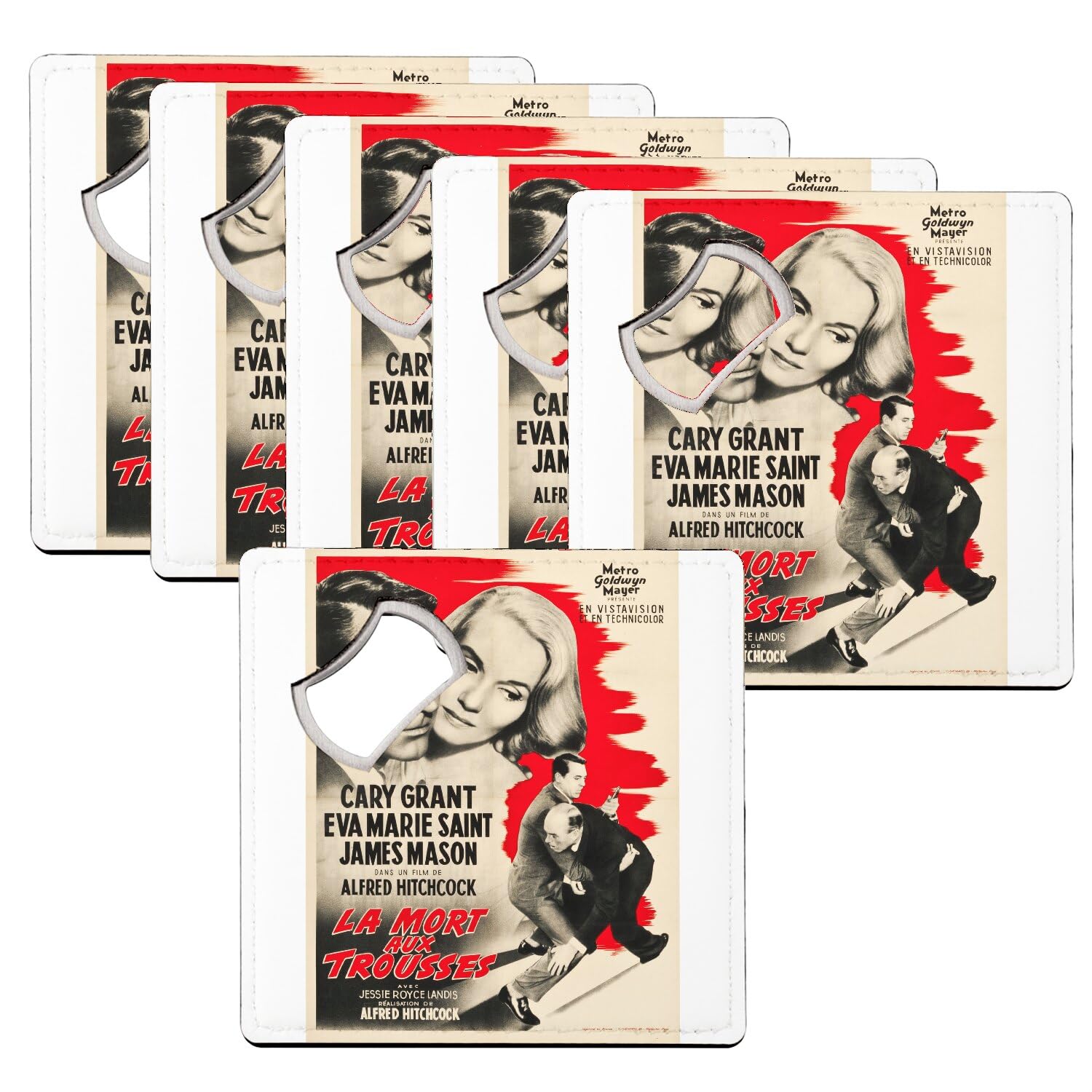 Décapsuleur sous-verre cinéma vintage | Set de 6 dessous de verre rétro 92x92 mm