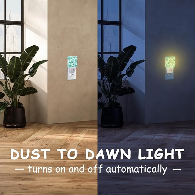 Neidius Green Paisley Floral Night Light,Traditional Paisley Plug-in Night Light Auto Dusk-to-Dawn Sensor Energy Efficient LED Lamp for Room Decor,Hallway,Kitchen,Bathroom,Nursery,Stairs photo 3