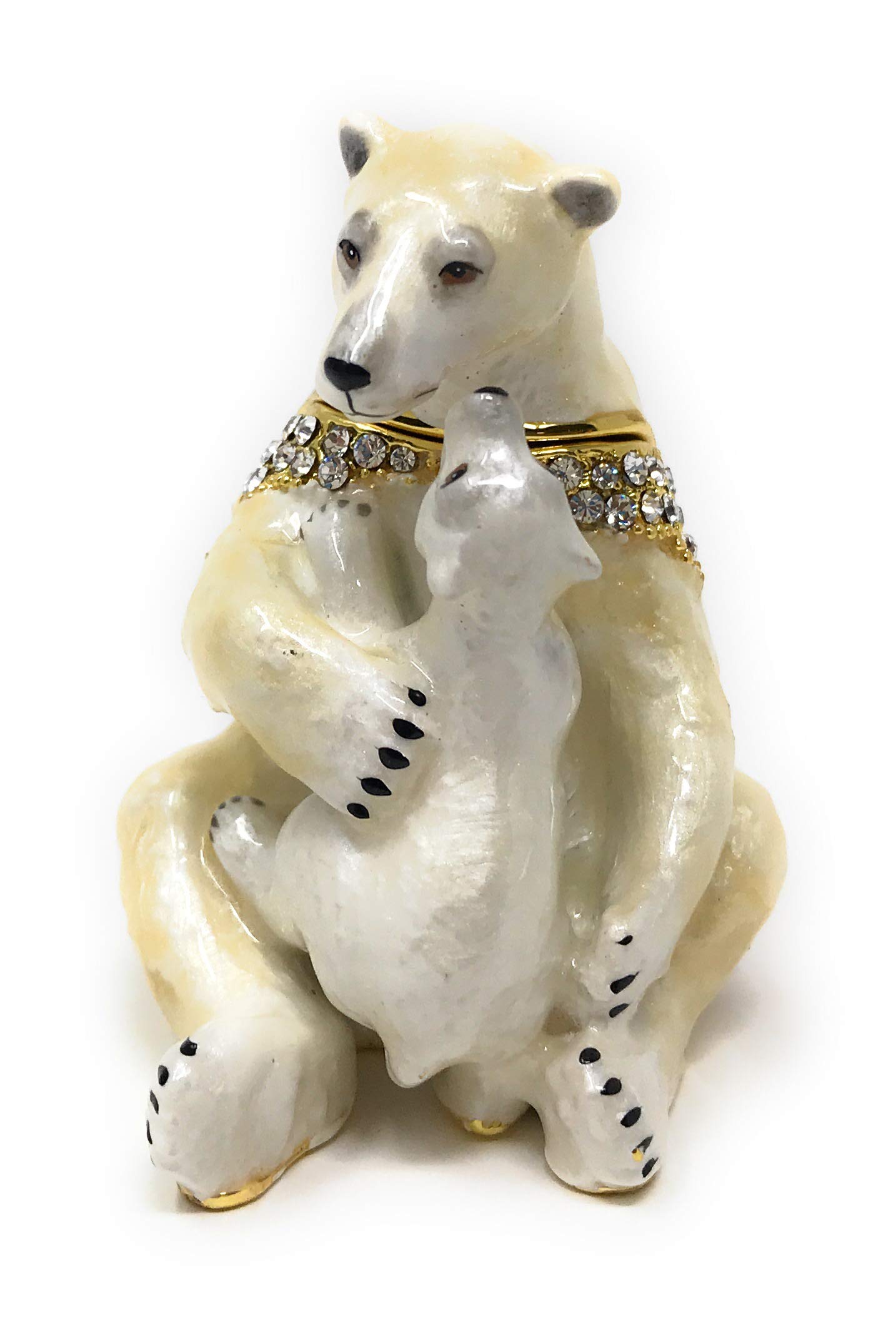 Kubla CraftEnameled Polar Bear Holding Cub Trinket Box, Accented with Austrian
