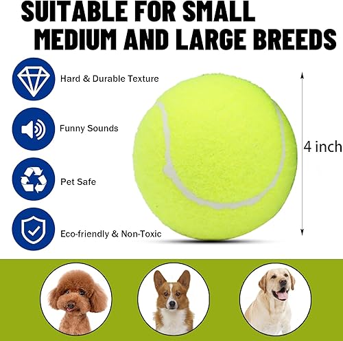 Miniatura 2 de Magicorange Pelota de tenis chirriante para perros de 4 pulgadas, pelota de tenis gigante de gran tamaño para hacer ejercicio, pelotas chirriantes