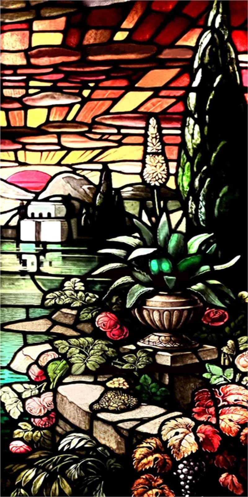 Stained Glass Window Film,Frosted Privacy, Static Cling,Vintage Colorful Stickers for Glass Windows(Color 23,40X80cm)