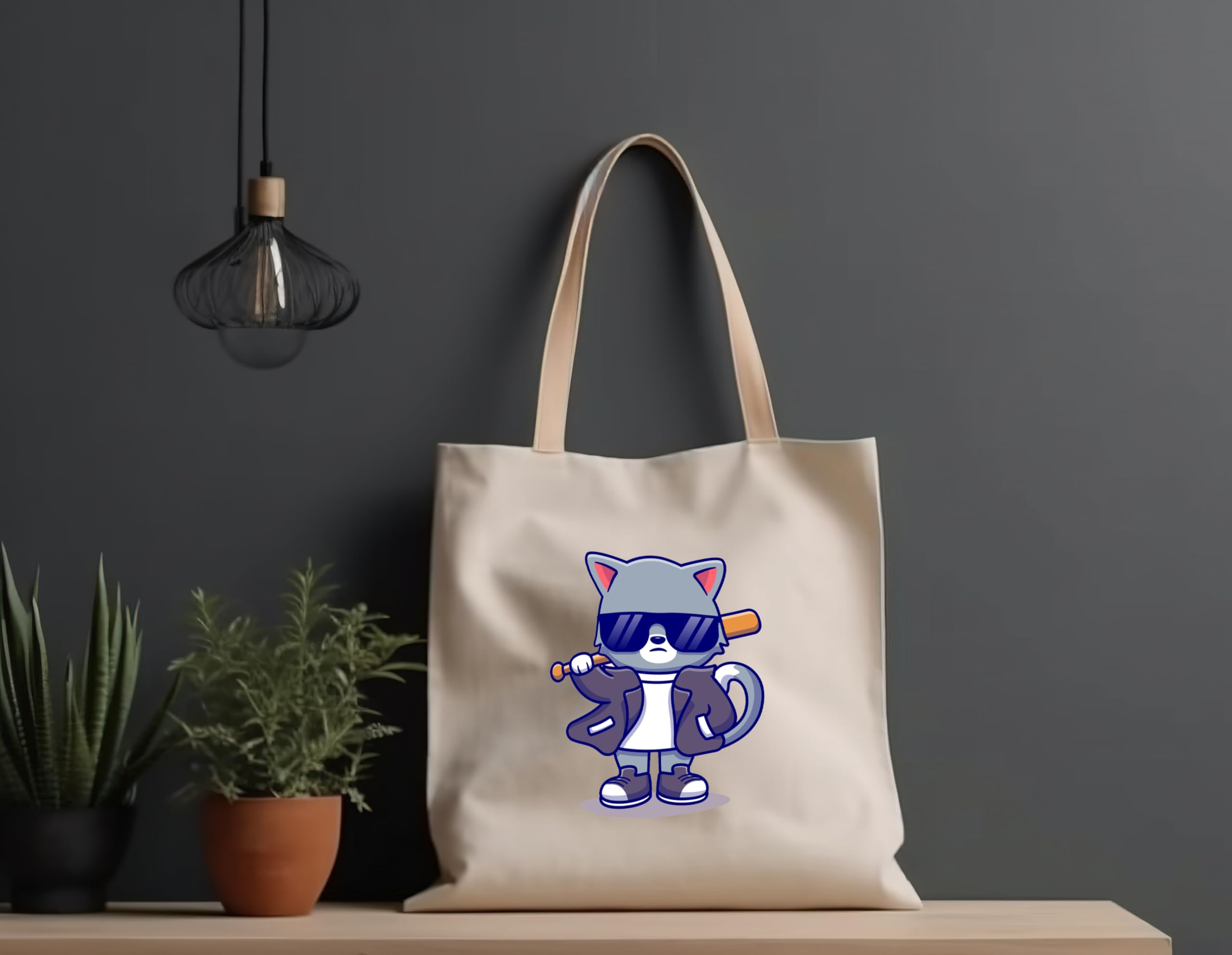 Kedi Baskılı Gabardin Bez Çanta Cool Cat