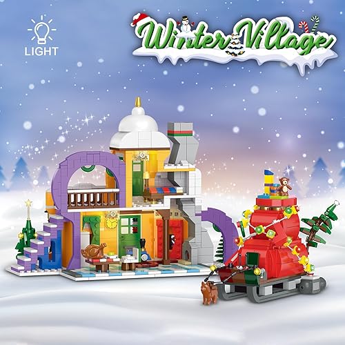 Miniatura 5 de Juego de juguetes de construcción de casas de nieve con luces, compatible con Lego Chritmas Village, regalos de Navidad para niños y niñas, familia,