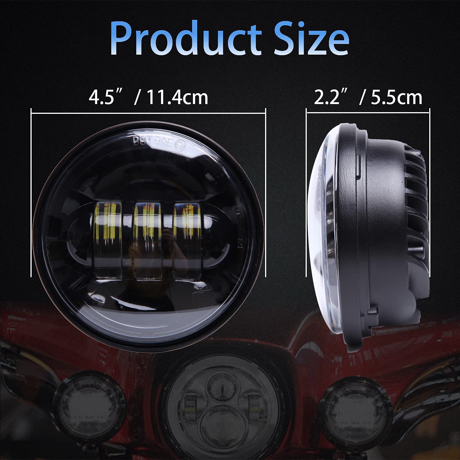 JMTBNO 2 pièces 4.5 Pouces Antibrouillard 30W LED Moto Lumière Lampe de Conduite Auxiliaire Compatible avec Harley Touring Road King Street Glide Road Glide Electra Glide Ultra Limited