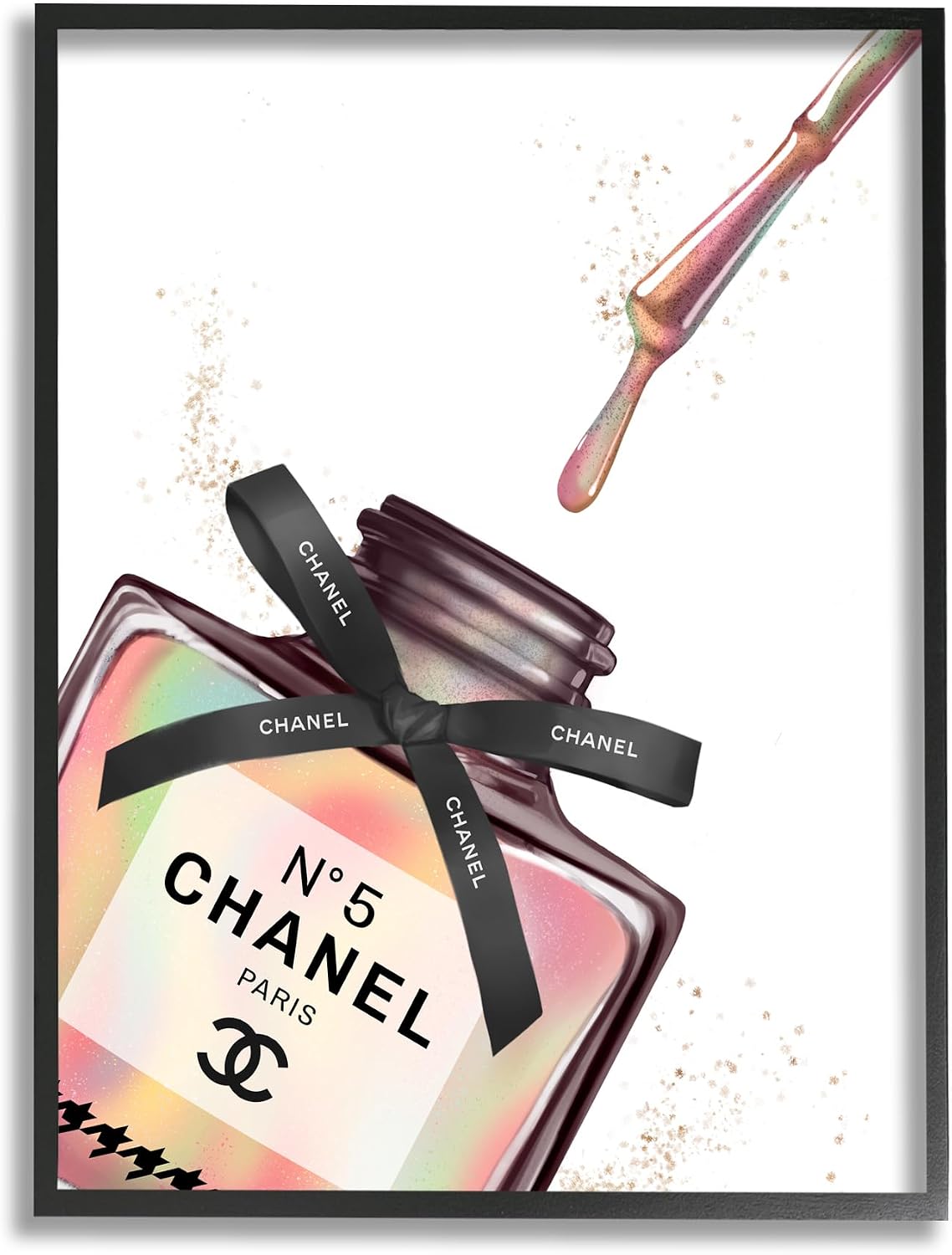 Stupell Industries 'Makeup Nail Polish Brush Rainbow Drip', Framed Giclee Art, Black, 16 x 20 Inches, Easy to Hang and Sturdy, Made in USA, by Ziwei Li