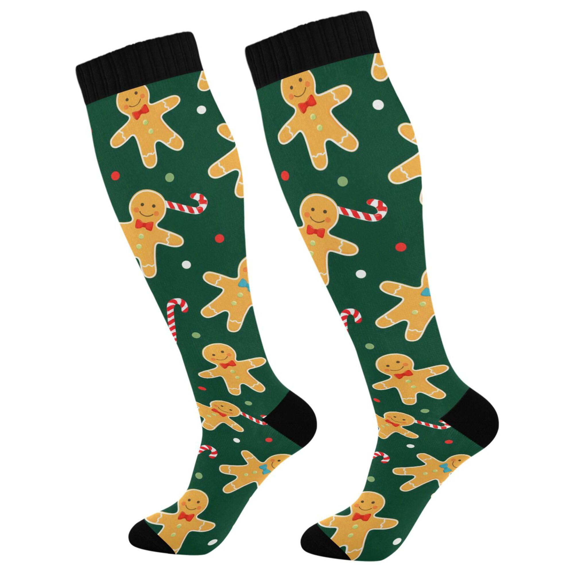 Cgiub Cute Gingerbread Compression Socks for Men Women 20-30 mmHg Circulation Support Socks Knee High Stockings for Athletic Running Travel