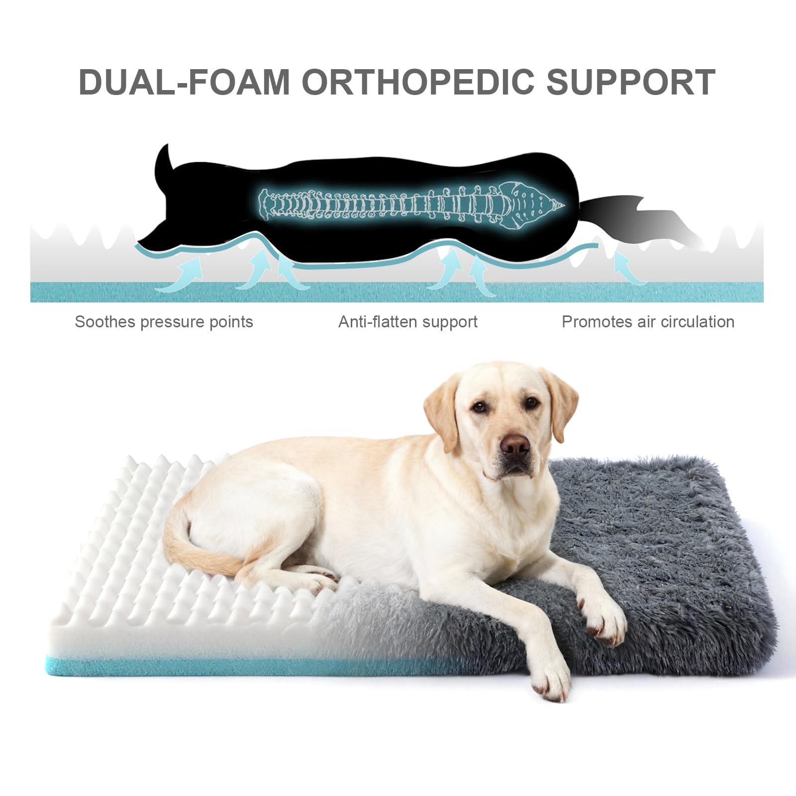 Orthopedic Dog Bed for Medium Dogs, Dual-Layer Memory & Egg-Crate Foam, Washable Warm Winter Plush Cover, Waterproof Liner, Non-Slip Bottom, Crate/Kennel Pad, 35 x 22 Inch, Dark Gray - image 4