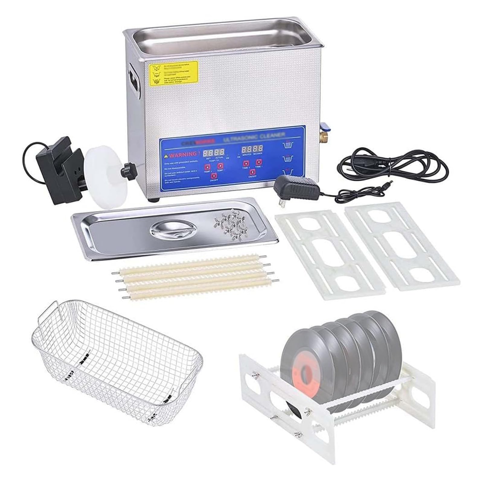 Pulitore ad ultrasuoni per Dischi in Vinile da 6 Litri, Macchina per la Pulizia ad ultrasuoni di Dischi in Vinile da 40 kHz con stendino, Timer Digitale e riscaldatore