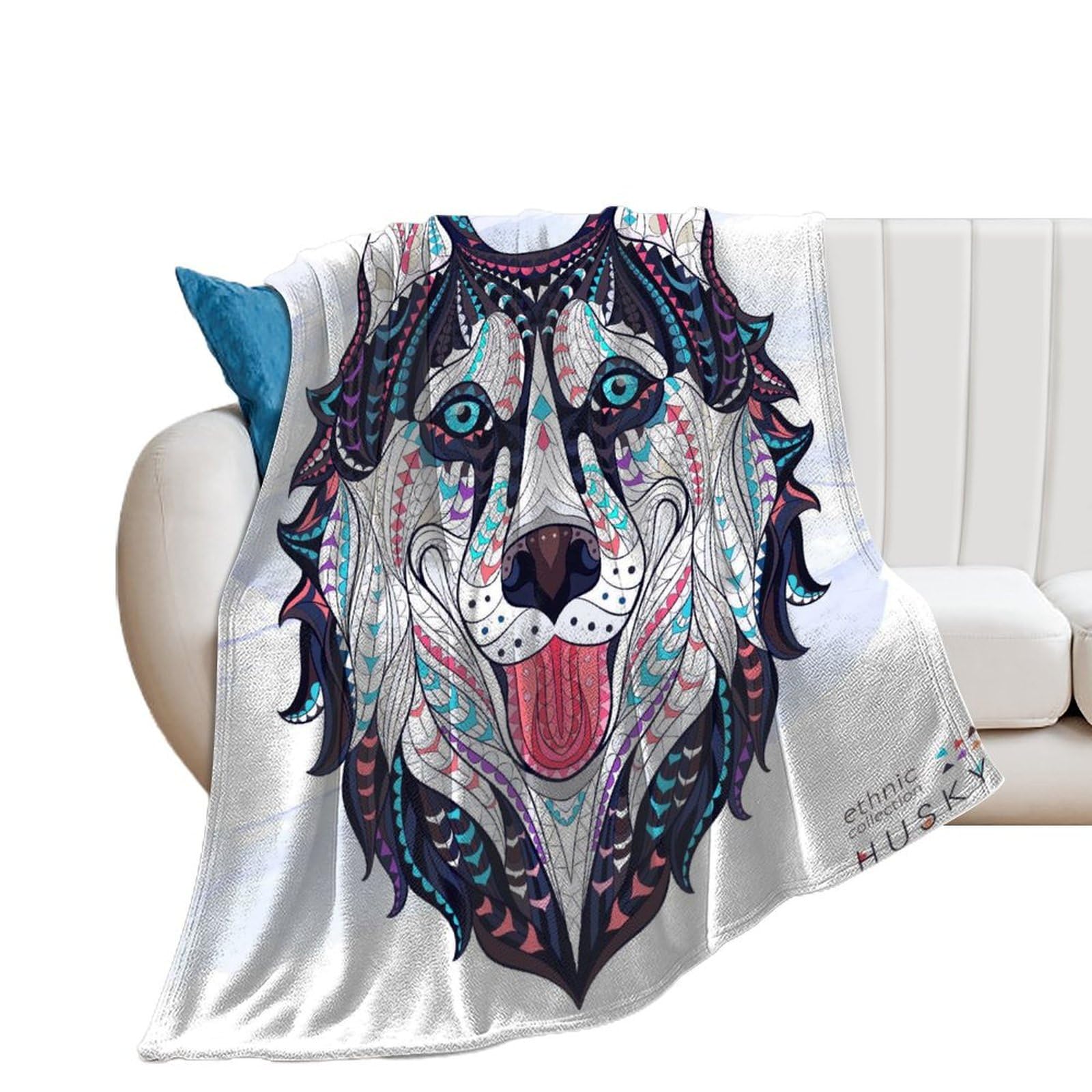 Couverture polaire loup 150x200cm pour lit et canapé de salon