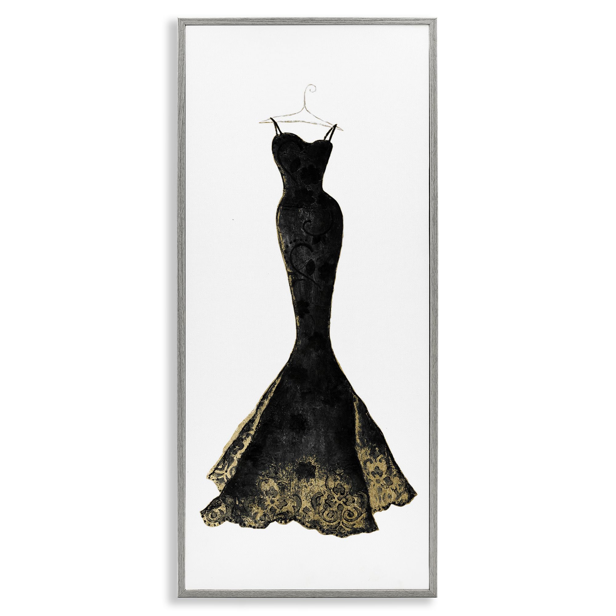 Stupell Industries Farmhouse Gray (Textured) 'Gilded Black Evening Gown'| Framed Giclee Art