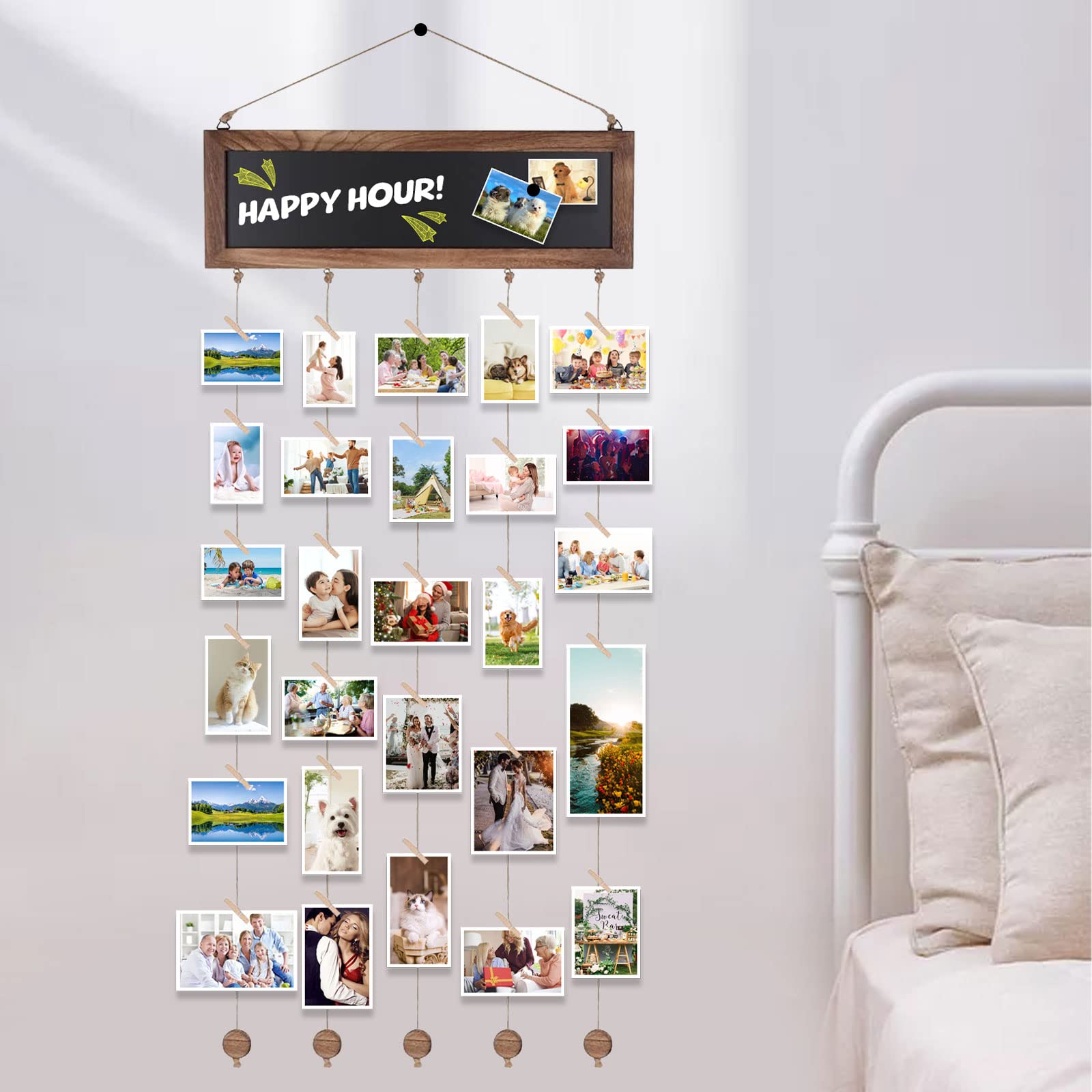 Marco De Fotos Doble Cara Marcos De Fotos De Cuerda Cortina De Fotos  VINCOURNA - 30 Pinzas De Madera, 90x40cm, Collage Colgar Fotos Con Pinzas  Marco Fotos Multiple, image size:1600x1600