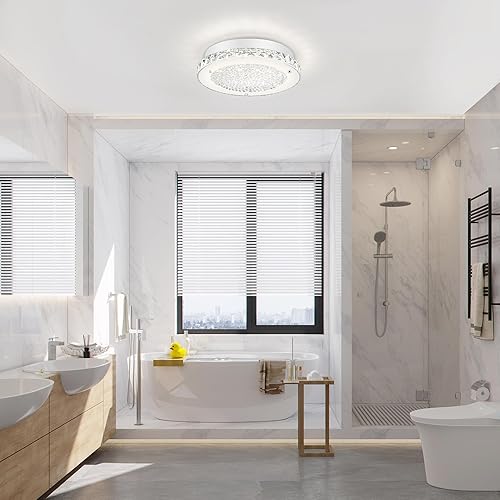 Miniatura 2 de Lámpara de techo de cristal de 11 pulgadas, lámpara LED de techo de cristal para baño, montaje semiempotrado para cocina, entrada, vestíbulo, baño,
