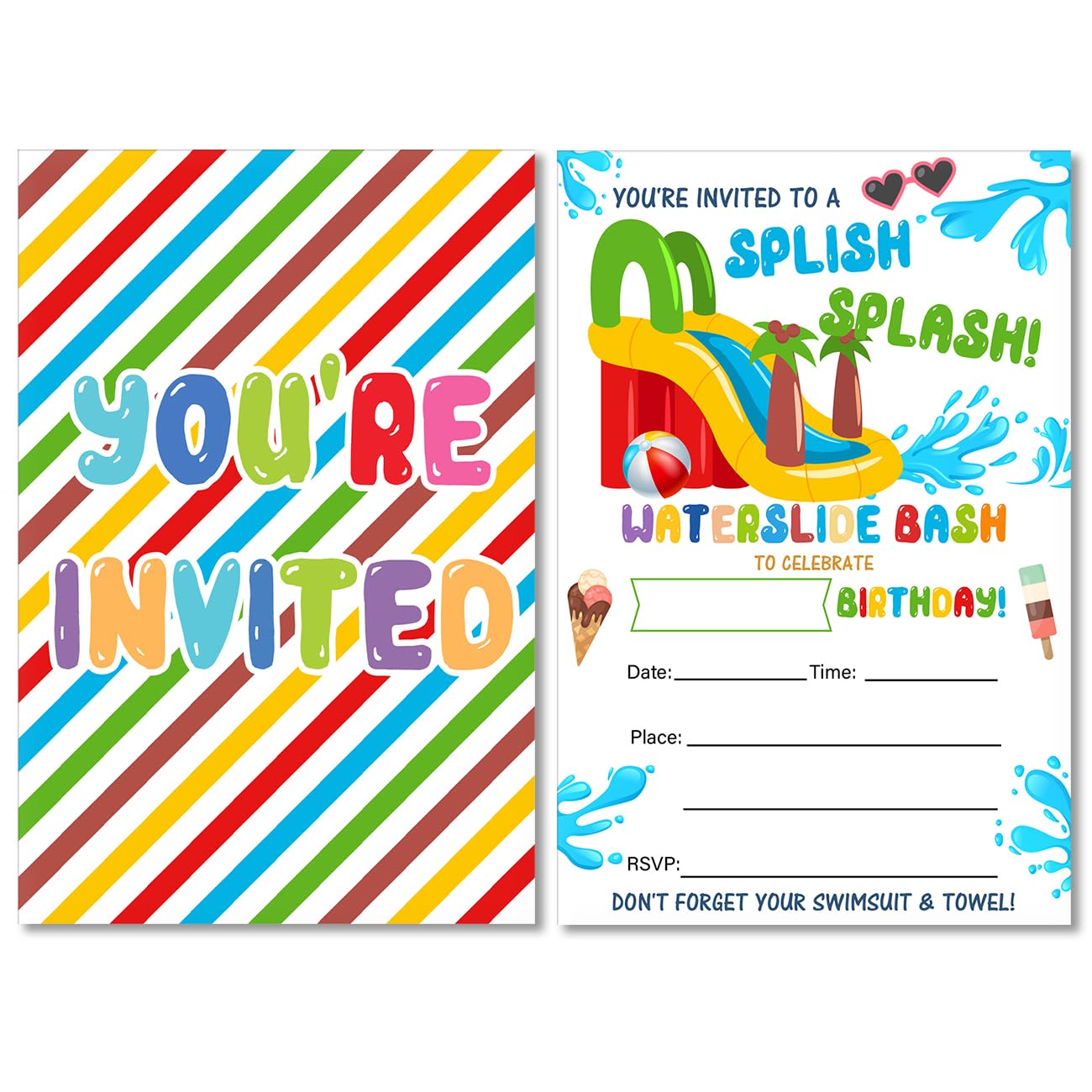 Water Slide Birthday Invitation: Splish Splash Party - View #6