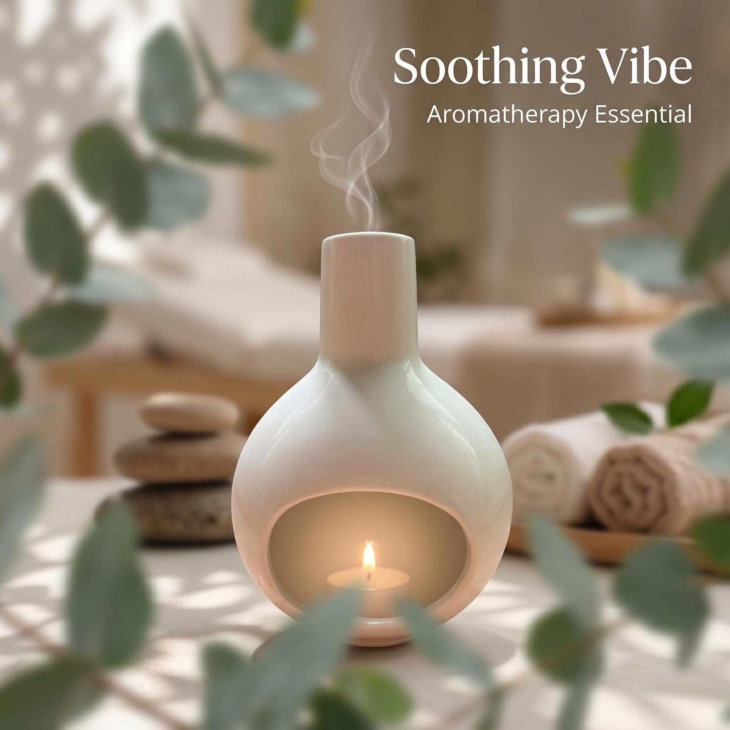 White Ceramic Incense Holder, Handmade Incense Burner for Sticks Cones Backflow, Palo Santo Holder Sage Burner with Ash Catcher, Meditation Accessories Aromatherapy Gift Set