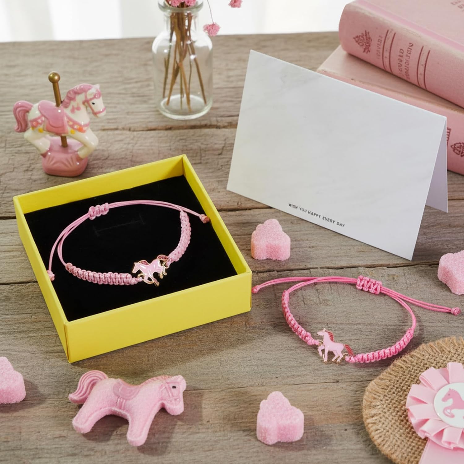 MTLEE 2 Pcs Horse Charm Bracelet Adjustable Braided Wrist