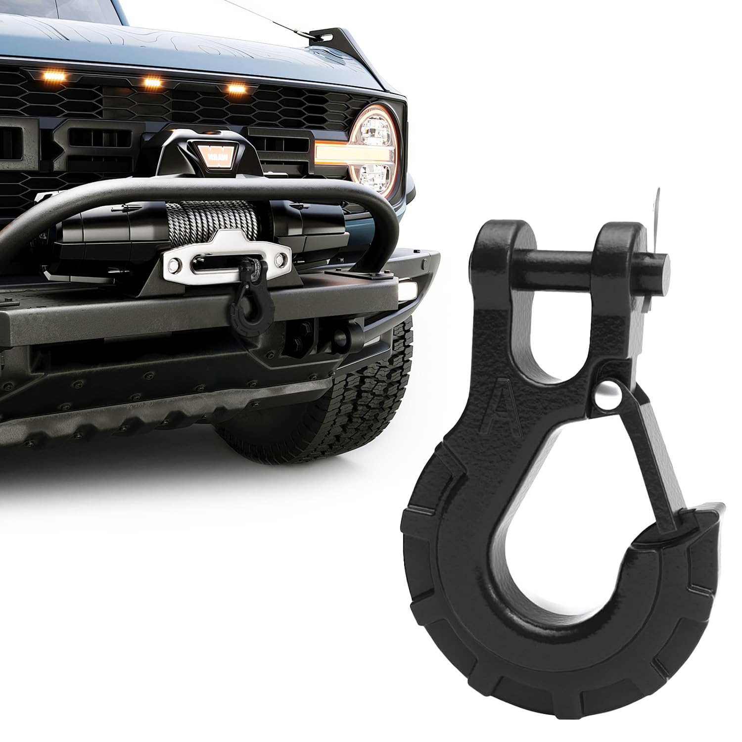 Gancio per verricello da 3/8, gancio a forcella resistente con rivestimento elettronico, max 17 kg, gancio per verricello in acciaio forgiato per rimorchio, trasporto, sollevamento e tiro