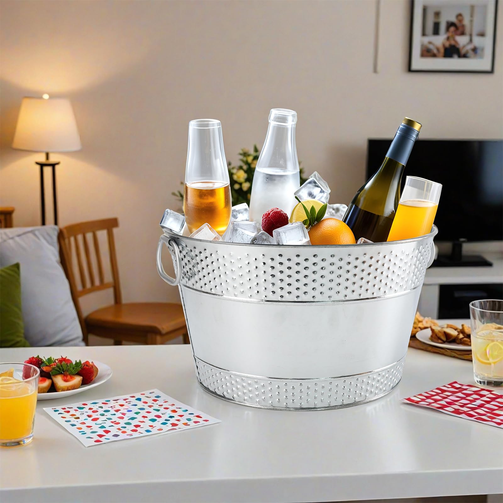 Cubo de hielo de metal galvanizado para bebidas, cubos de bebidas, enfriador grande para vino, cerveza, champán, cócteles, catering, bares, fiestas, eventos al aire libre (plateado, 1 unidad)