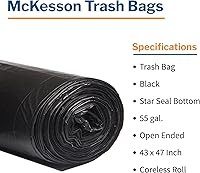 Vista 6 de McKesson 55 Gallon Trash Bags - 100 Count, 43" x 47" Black Garbage Bags, Heavy Duty 1.5 Mil with Star-Sealed Bottom, Large Trash Can Liners for