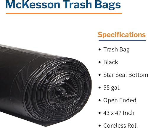 Miniatura 6 de McKesson Bolsas de basura de 55 galones, 100 unidades, bolsas de basura negras de 43 x 47 pulgadas, resistentes de 1.5 mil, con parte inferior