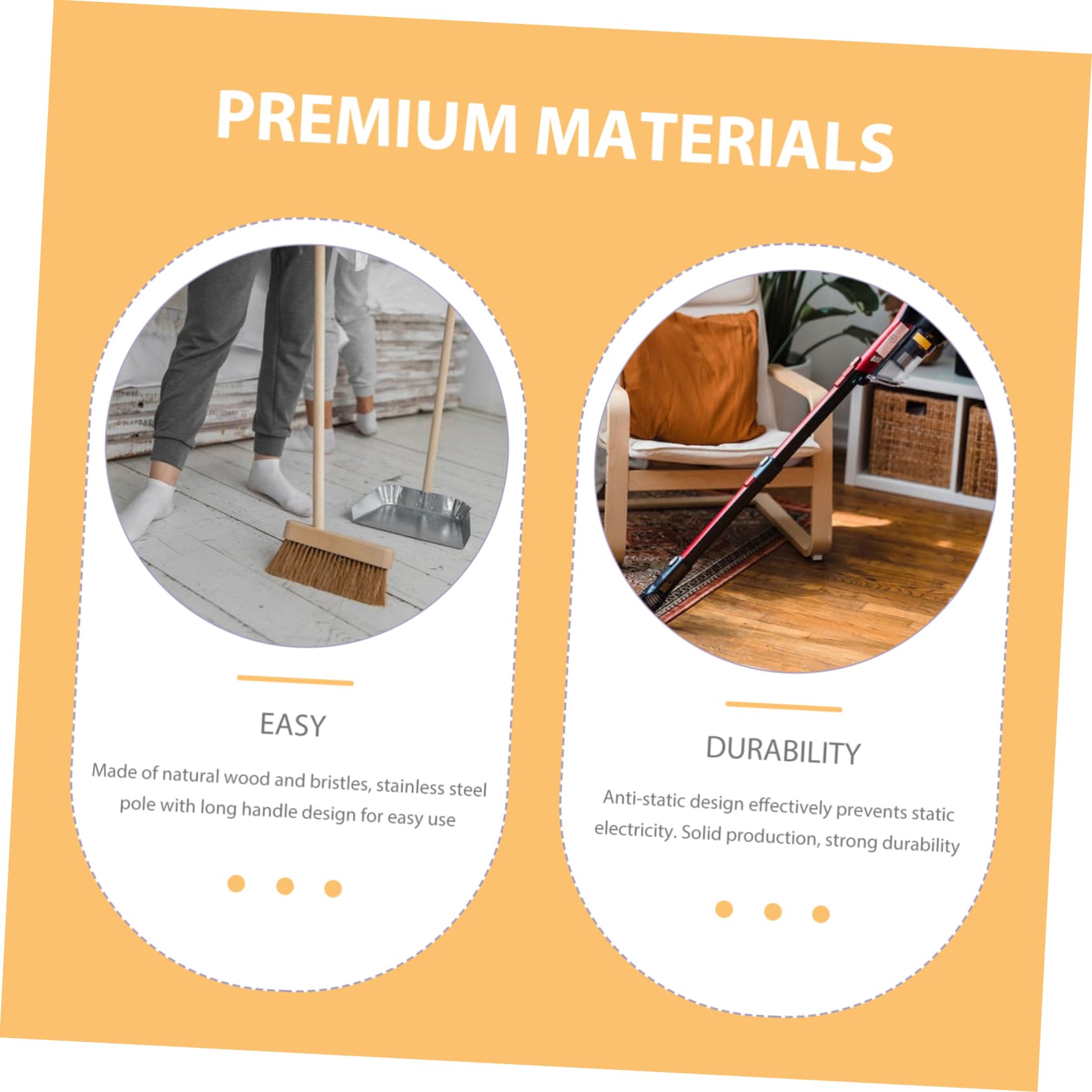 COLLBATH Hardwood Floor Broom Bristle Broom Stainless Steel Pole for Indoor Outdoor Use