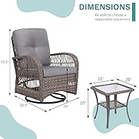 Vista 6 de MEETWARM Juego de 3 piezas de mimbre giratorio para patio al aire libre, mecedoras, juegos de muebles de patio de ratán con cojín grueso y mesa