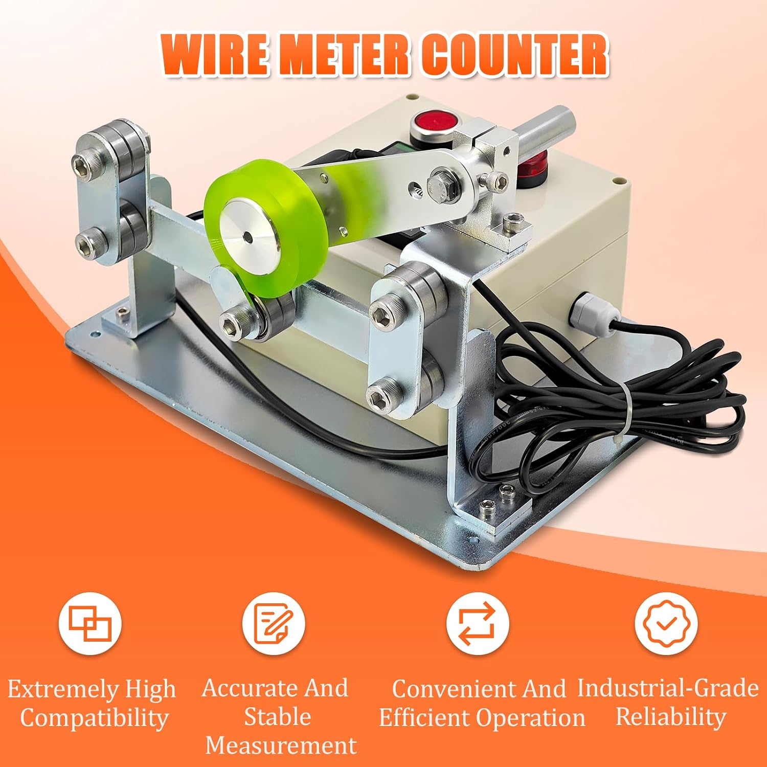Digital Wire Cable Length Meter Counter Measured Wheel, Length Measuring Meter with Alarm, 100-240V, for 12–4/0 AWG, 250–350 MCM Wire Gauges and Diameter Less Than 20mm Cables, Feet Inches Meter Yard
