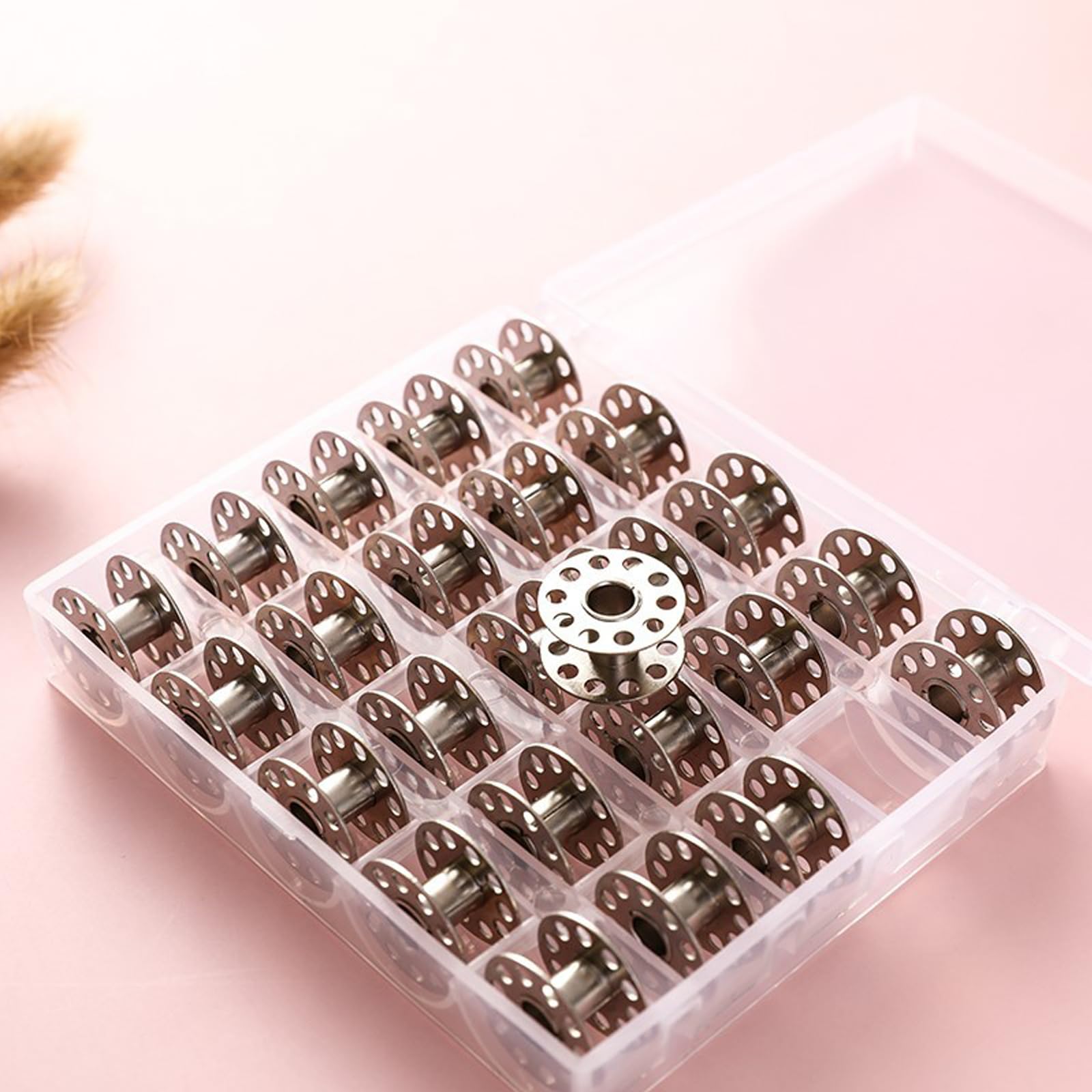 TCPENG 25 Bobine Per Macchina Da Cucire Universali Trasparenti - Altezza 11mm, Diametro 20mm, Foro 6mm Con Custodia - 4