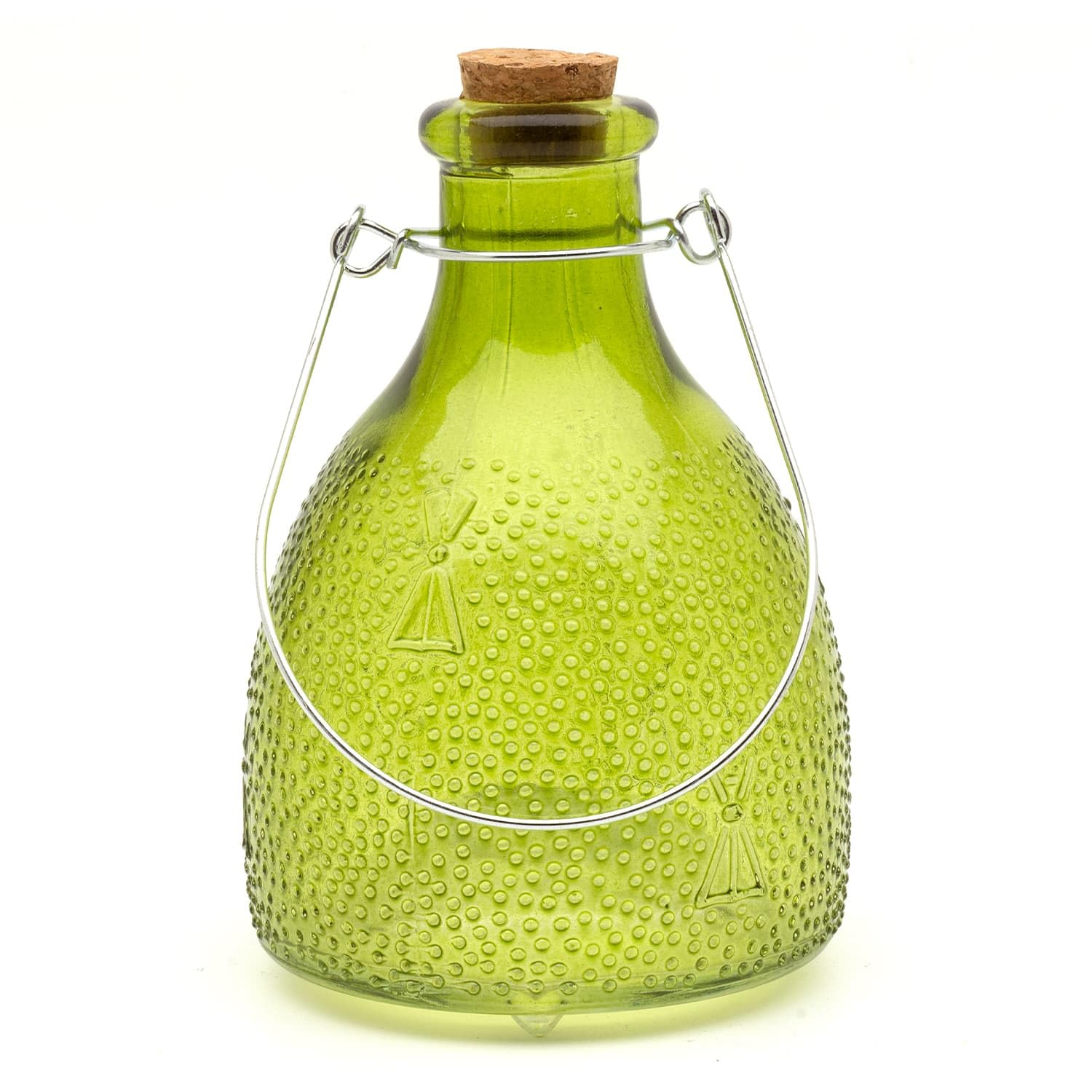 CKB LTD Small Wasp Trap Catcher - Coloured Glass Honey Pot Bottle Design with Metal Hanger Traditional Attractive Hanging For Insect Indoor Outdoor Garden Pest Control (Green)