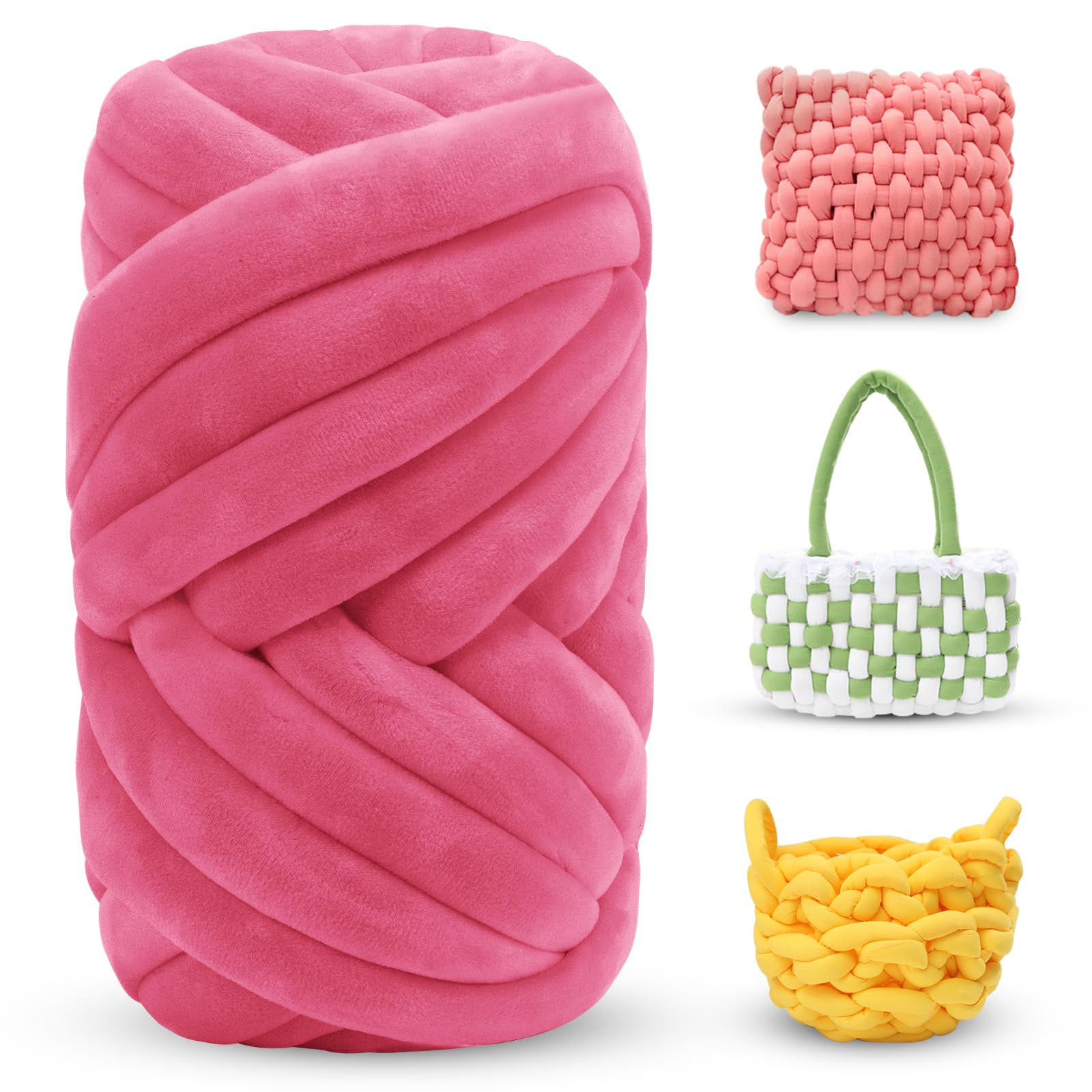 LEREATI Thick Chunky Yarn for Arm Knitting Jumbo Tube Soft Chunky Knit Blanket Velvet Yarn for Crocheting Handbags Hand Knitting Pet Bed Rugs Pillows Crafts (250g, Peach Red) — image 1