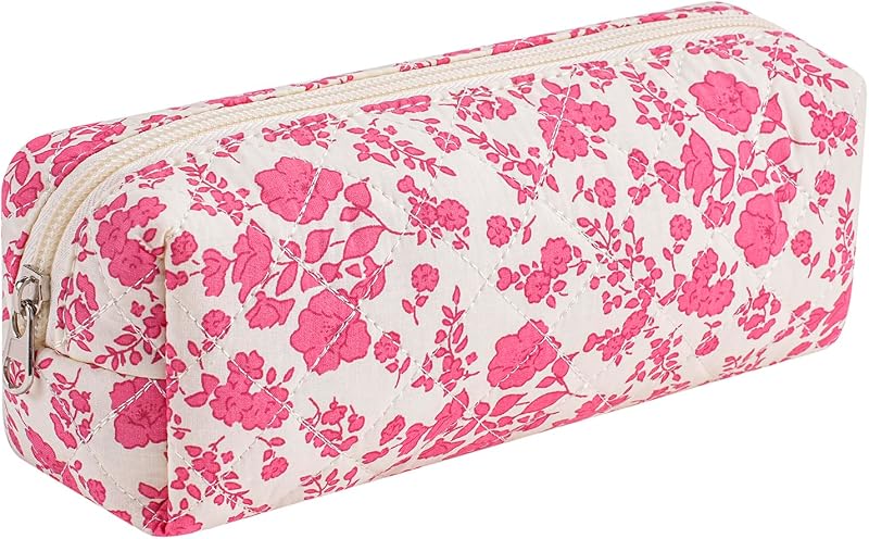 Necessaire de maquiagem HHQQWZ com estampa floral Big Red Floral e zíper