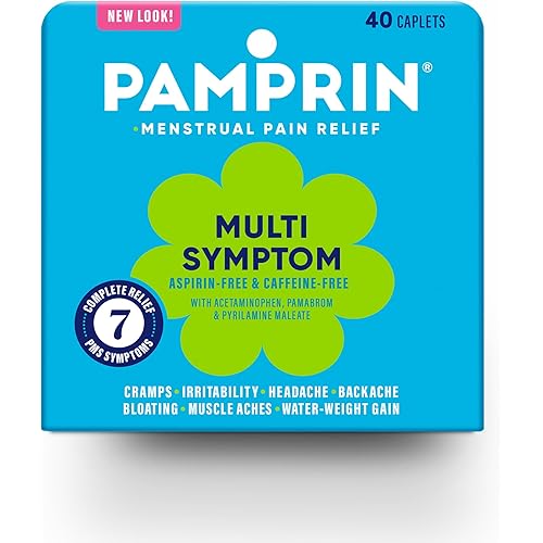 Pamprin Multi-Symptom Formula, with Acetaminophen, Menstrual Period Symptoms Relief including Cramps, Pain, Bloating, and Irritability 40 Caplets
