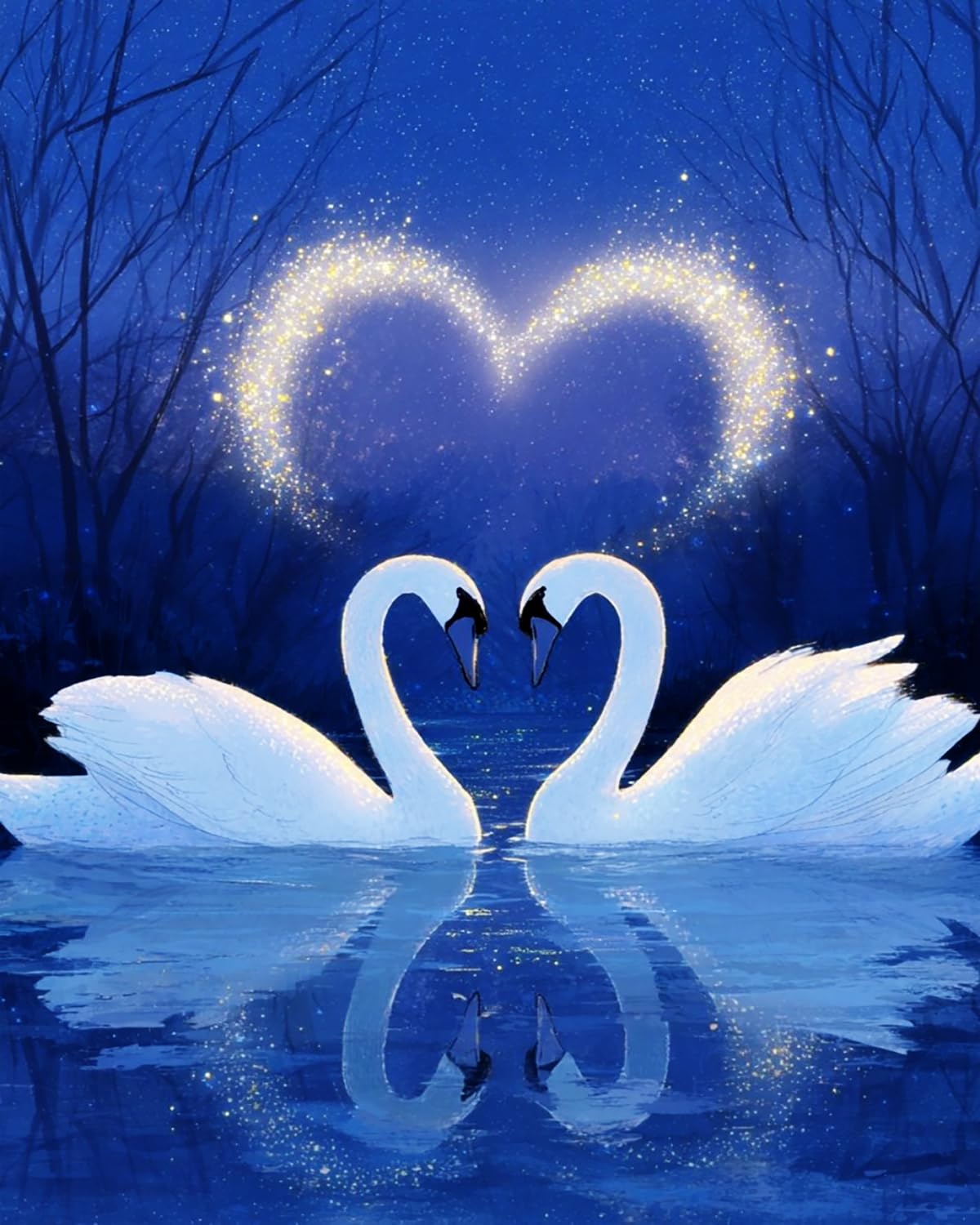 Liubaishi Blue Paint By Numbers For Adults, Swan Love Heart Lake, 40X50 Cm Acrylic Canvas Kit With 3 Brushes