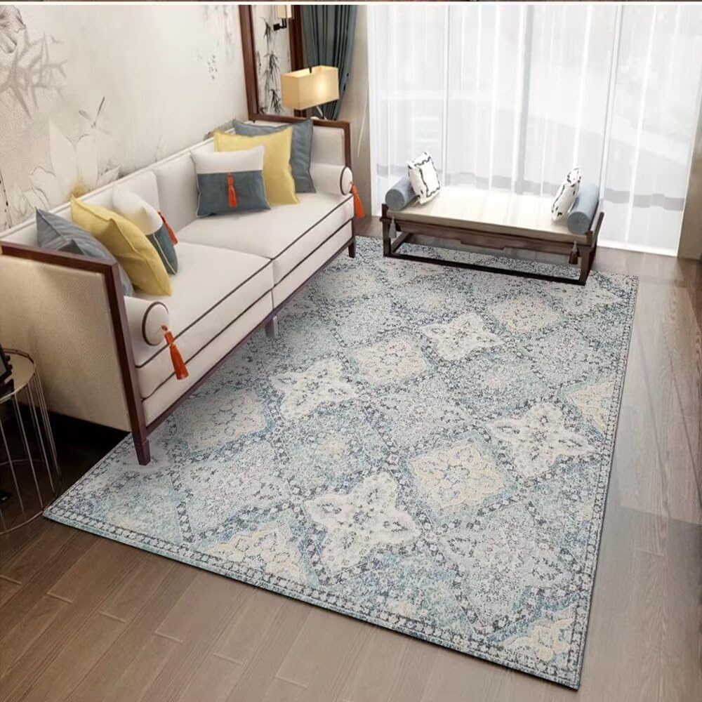 Tapis absorption acoustique bleu motif végétal pour terrasse