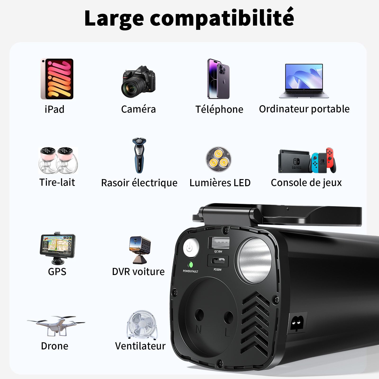 BESTEK Onduleur de voiture 200 W : convertisseur de tension 12 V DC vers 230 V AC Power Inverter avec 2 ports USB & adaptateur allume-cigare compact pour voiture/voyage