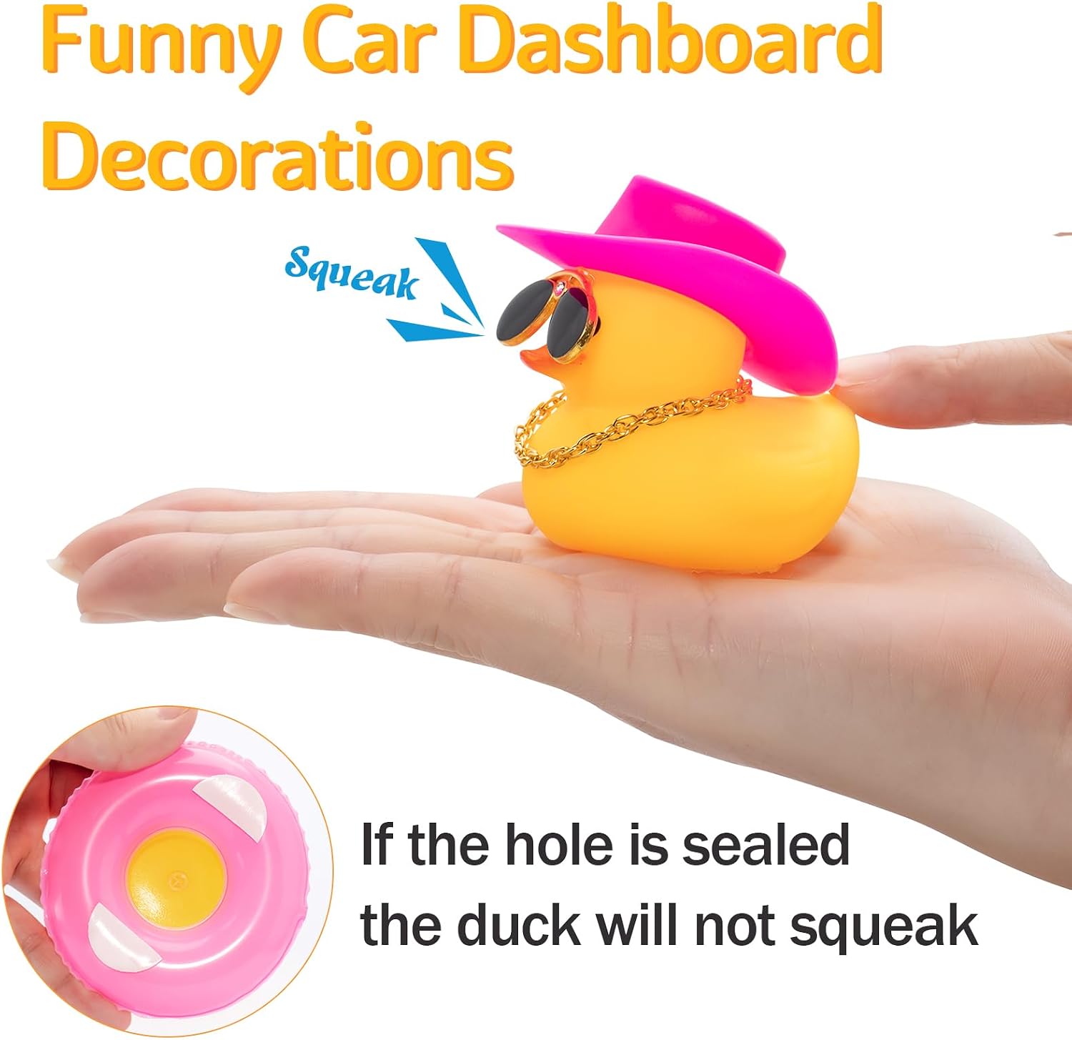 wonuu Cowboy Pink Car Accessories Rubber Ducks Dashboard Decorations Rubber Duck Pink Accessories Duck Car Accessories Dashboard Duck Car Decorations Car Ducks for Dashboard, White with Pink dot