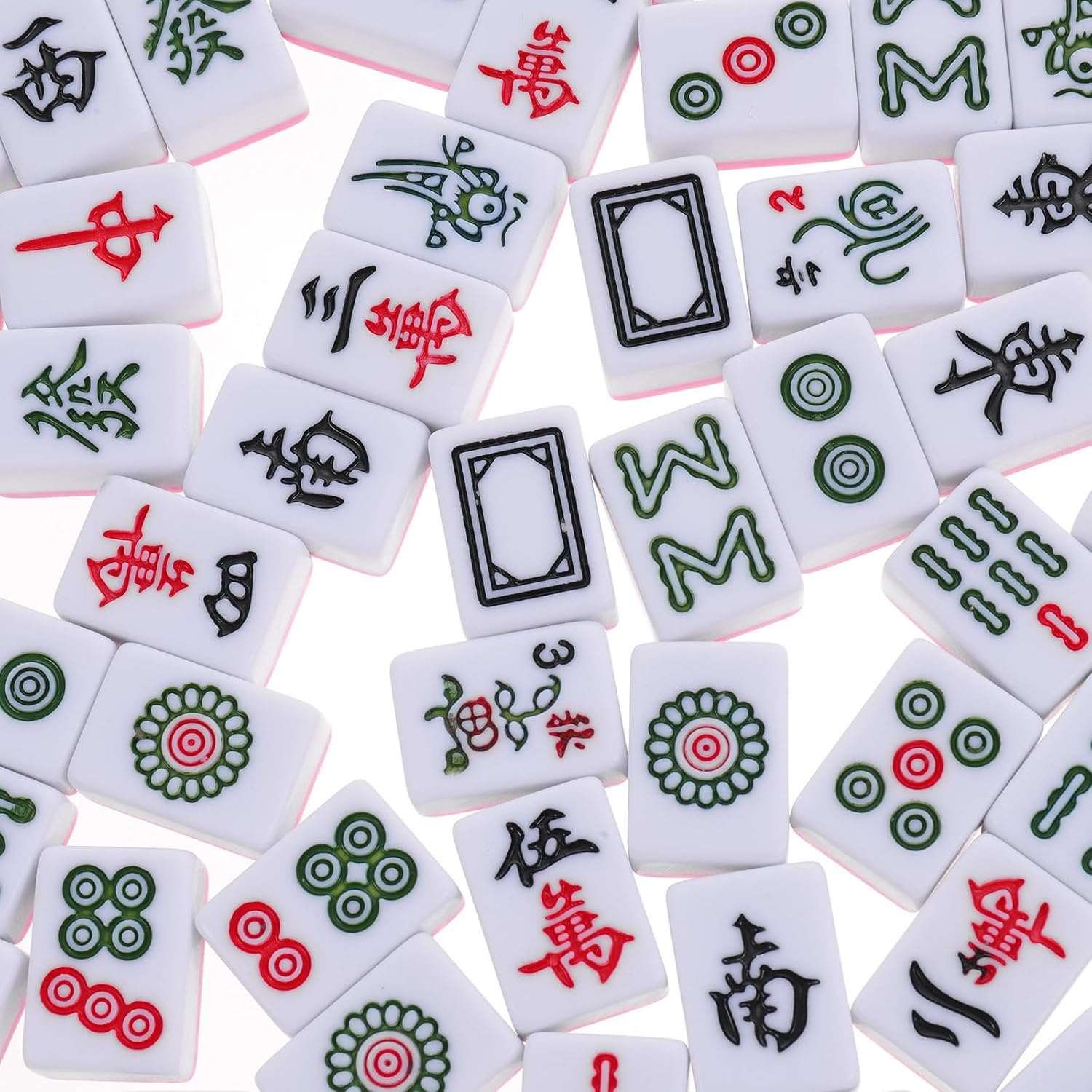 minkissy Mini Mahjong Set Portable 24mm Pink Tiles Travel Chinese Mahjong Game for Home and Party with Large Storage Bag