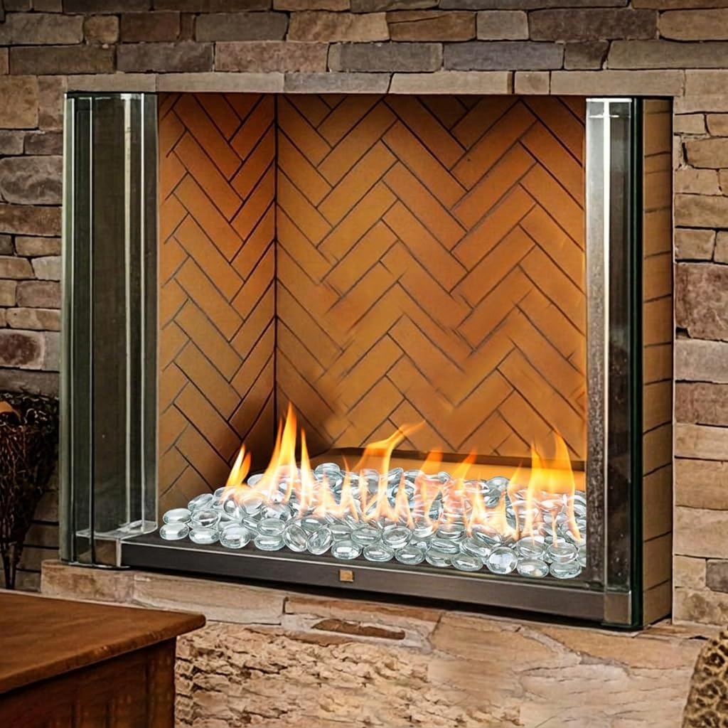10 lbs Fire Glass Beads for Propane Fire Pit, Clear, 3/4 Inch Fireplace Glass Rocks for Fire Pit Table/Gas Fireplace/Outdoors and Indoors