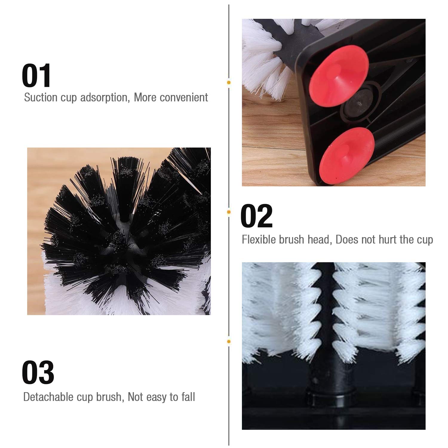 Lot de 3 brosses de nettoyage pour verre avec ventouse