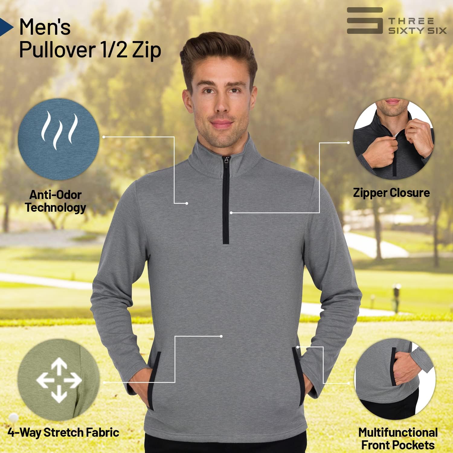 Three Sixty Six Men's Pullover Sweater - Dry Fit Breathable Half Zip Golf Jacket 4-Way Stretch Moisture Wicking & Anti-Odor Small Sweater Olive Green