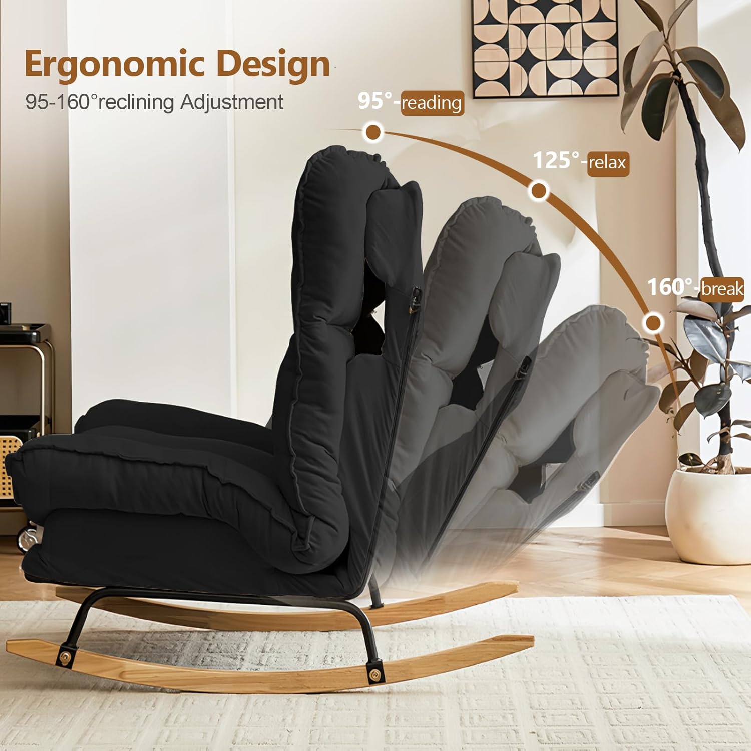 Rocking Chair with Adjustable High Backrest, Extra-Wide Upholstered Glider Rocker, Comfy Corduroy Accent Chair for Living Room Bedroom