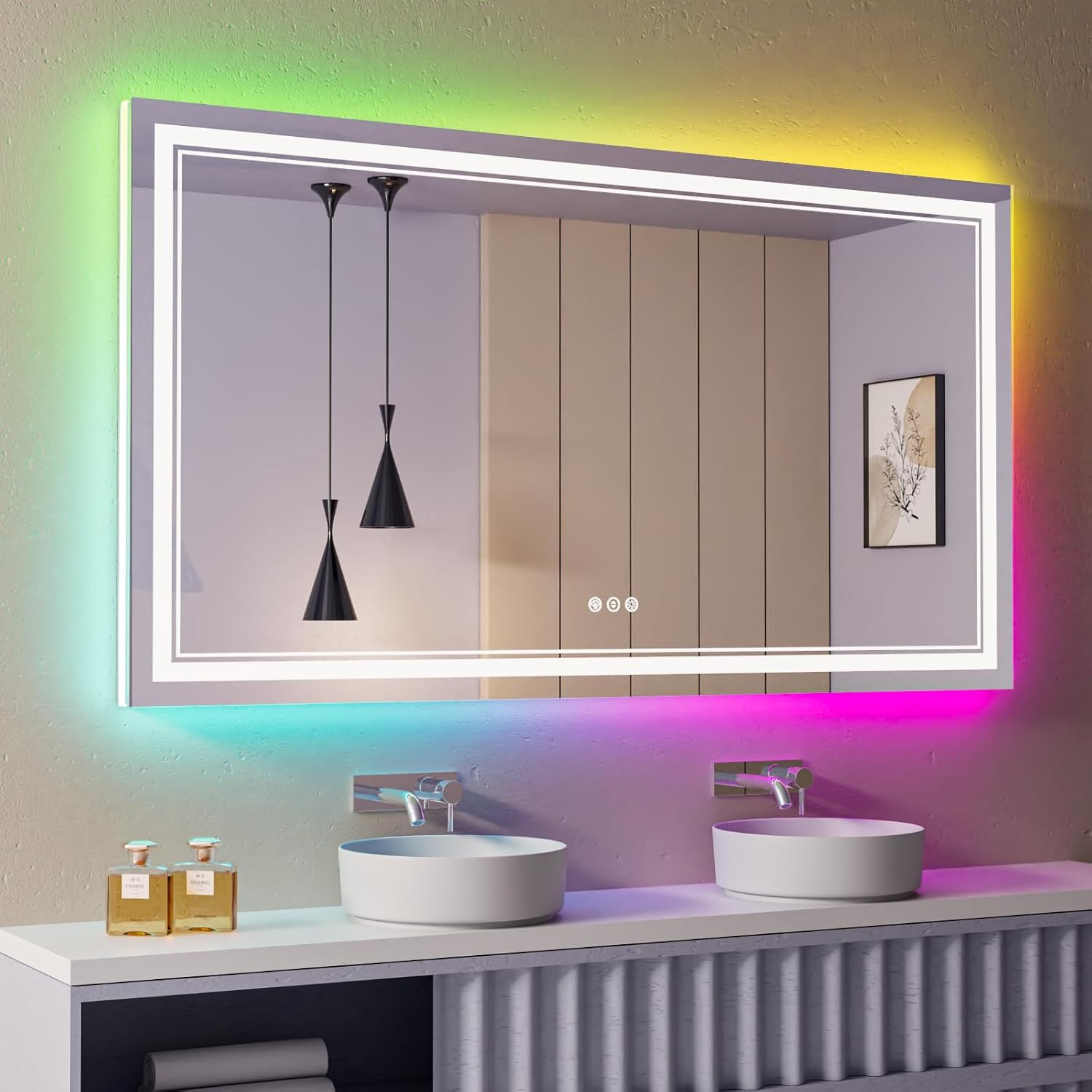 ISTRIPMF 60x30 Inch RGB LED Bathroom Mirror with Lights