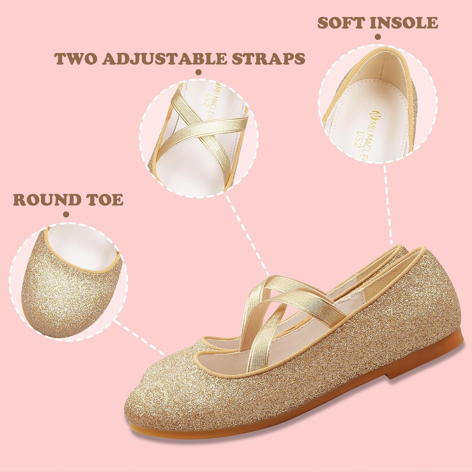 ZGDG Girls Flat Dress Shoes Ballet Shoes,Glitter Mary Jane Flats Wedding Party Ballerinas with Elastic Strap for Little/Big Kid - Image 2