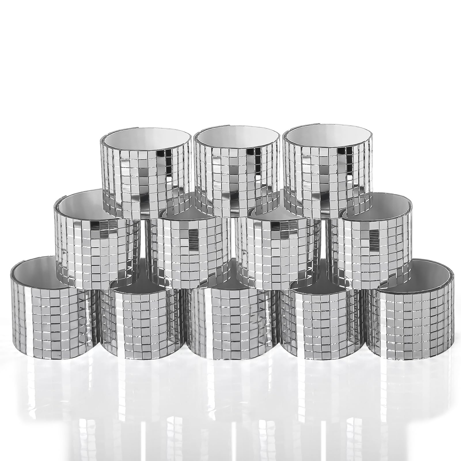 Art3dwallpanels Selbstklebende Mosaikfliesen Quadratische Glasspiegel Mosaikfliesen Spiegel für DIY Handwerk Dekoration (Silber|12 Rollen)