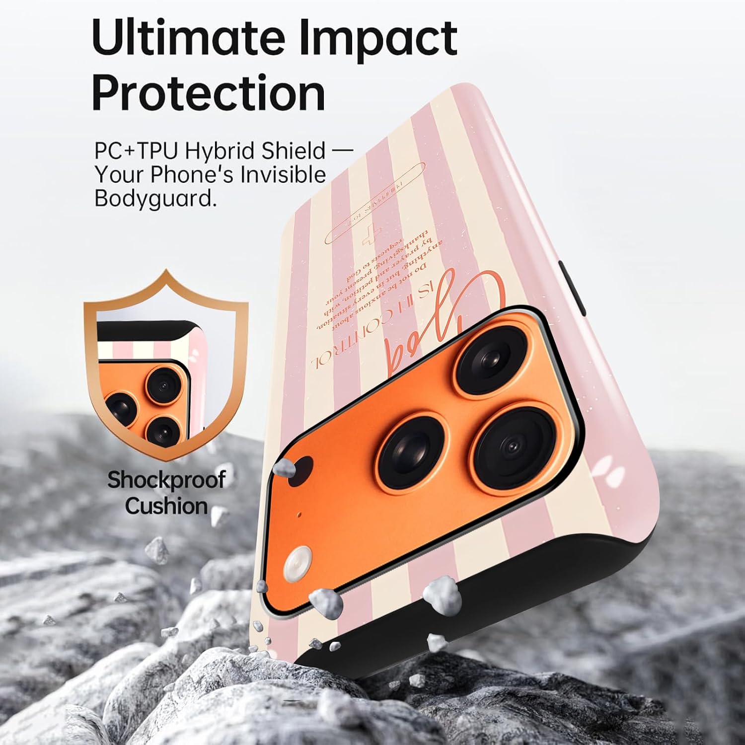 Pink Cute Striped Phone Case for iPhone 17 Pro Max 6.9" Compatible with Magsafe, Aesthetic Stripes Pattern Christian Bible Verse Cover 2-in-1 Double Protective Cases for Girl Boy image 3