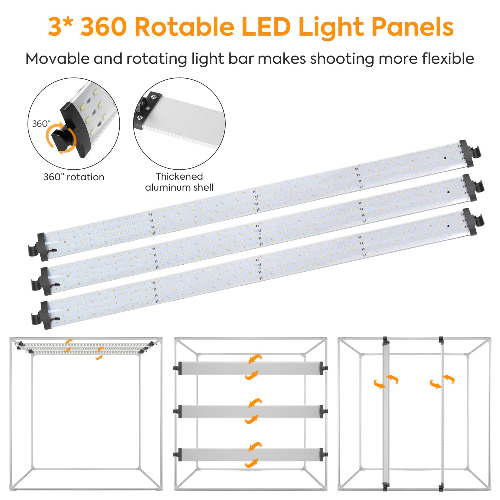 Set di luci per studio fotografico, 80 x 80 x 80 cm, professionale, dimmerabile, con luce LED CRI98, 6 sfondi di colore, multi-angolo per sparare