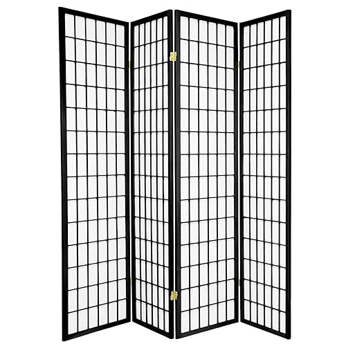 Legacy Decor 4 Panels Room Divider - Portable & Foldable Freestanding Room Privacy Screen - 6ft Tall Shoji Style Dressing Screen - Temporary Wall Partition for Home, Office & Studio - Black - Black - 4 Panel