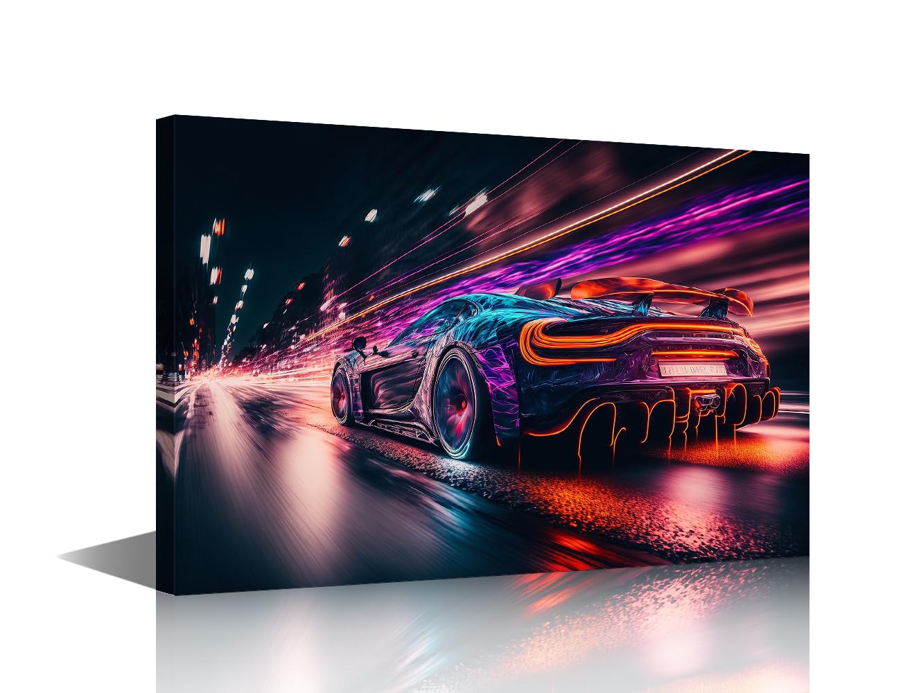 TISHIRON 1 Piece Framed Wall Art Supercar Wall Pictures for Living Room Concept Car Canvas Paintings House Decoration Futurism Bedroom Wall Decor Modern Artwork for Office Ready to Hang - 36x24in